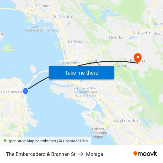 The Embarcadero & Brannan St to Moraga map
