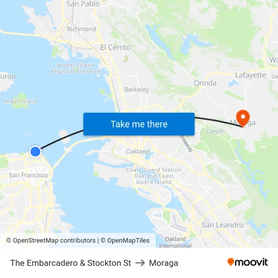 The Embarcadero & Stockton St to Moraga map