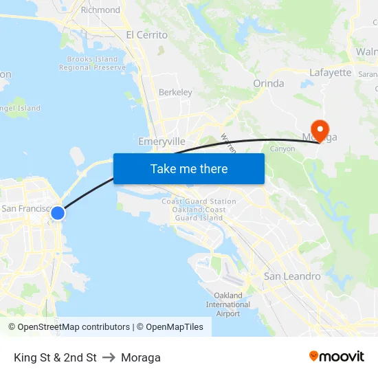King St & 2nd St to Moraga map
