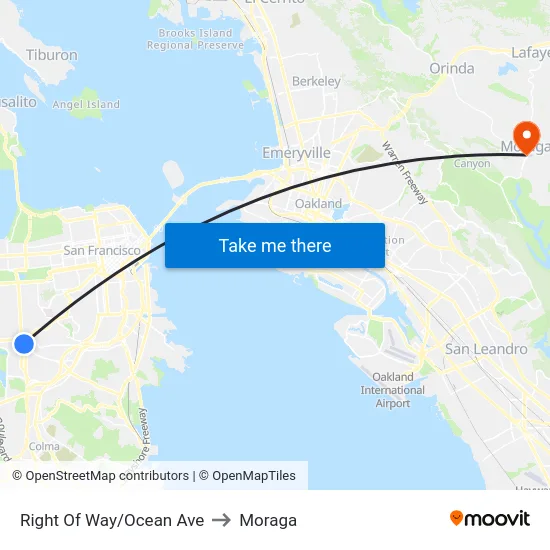 Right Of Way/Ocean Ave to Moraga map
