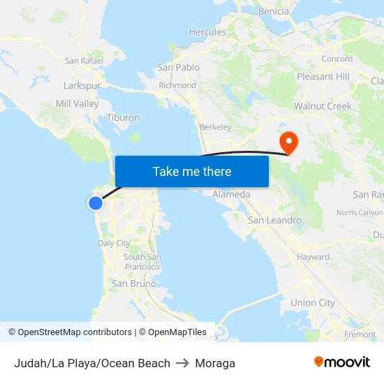 Judah/La Playa/Ocean Beach to Moraga map