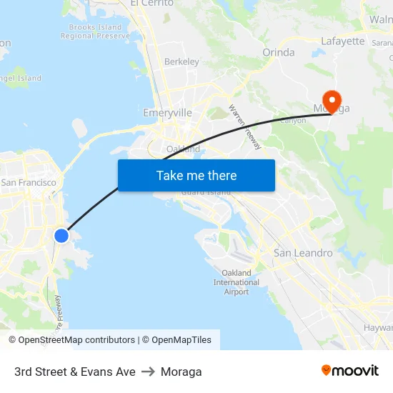 3rd Street & Evans Ave to Moraga map