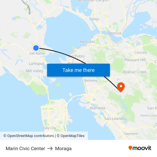 Marin Civic Center to Moraga map