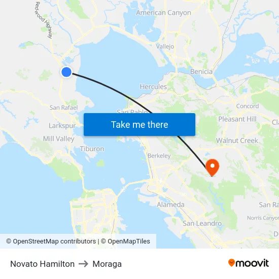 Novato Hamilton to Moraga map