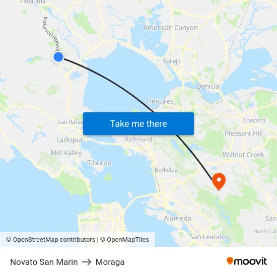 Novato San Marin to Moraga map