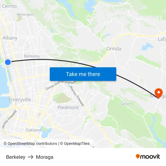 Berkeley to Moraga map