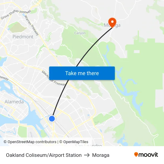 Oakland Coliseum/Airport Station to Moraga map