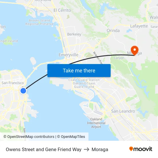 Owens Street and Gene Friend Way to Moraga map