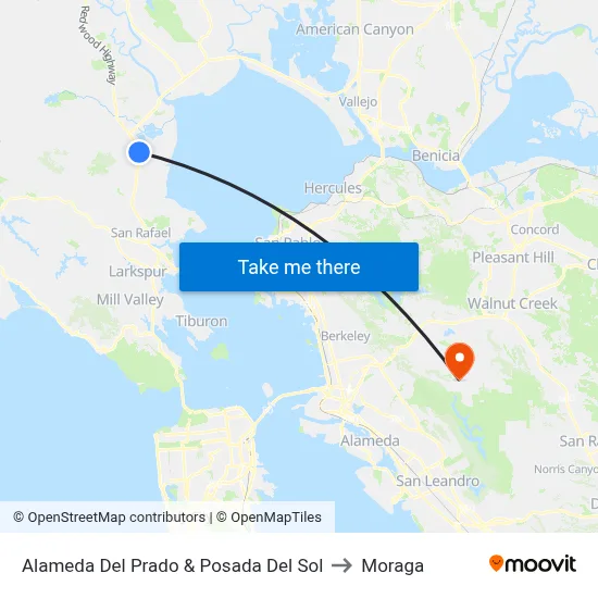 Alameda Del Prado & Posada Del Sol to Moraga map