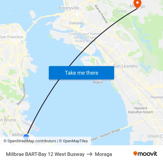 Millbrae BART-Bay 12 West Busway to Moraga map