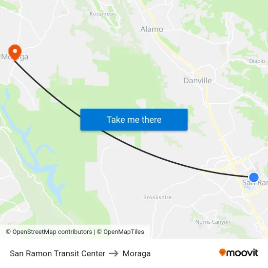 San Ramon Transit Center to Moraga map
