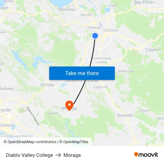 Diablo Valley College to Moraga map