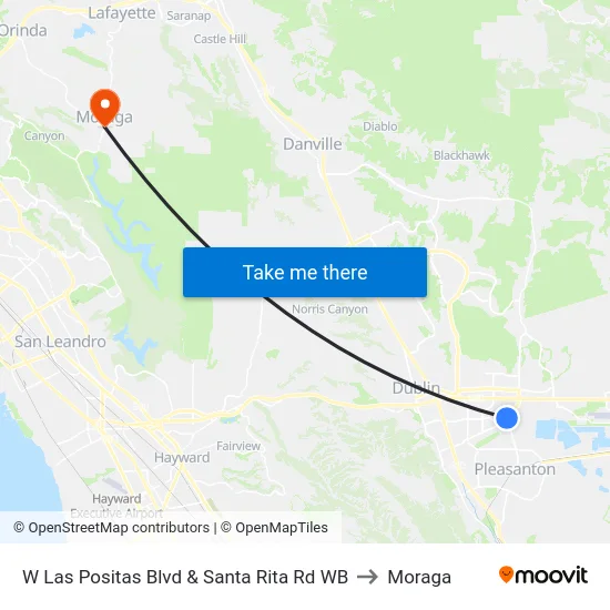 W Las Positas Blvd & Santa Rita Rd WB to Moraga map