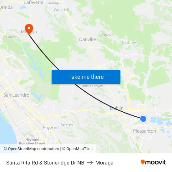 Santa Rita Rd & Stoneridge Dr NB to Moraga map