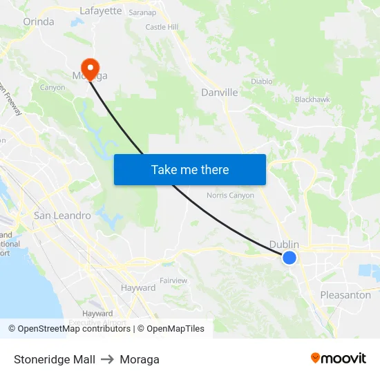 Stoneridge Mall to Moraga map