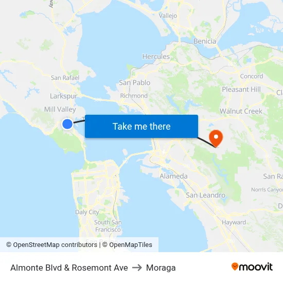Almonte Blvd & Rosemont Ave to Moraga map