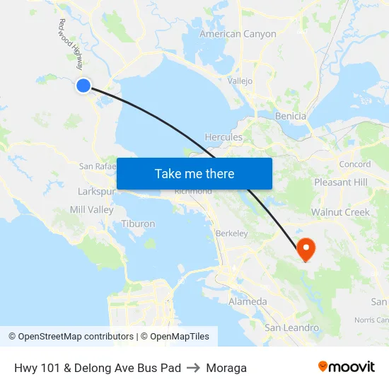 Hwy 101 & Delong Ave Bus Pad to Moraga map