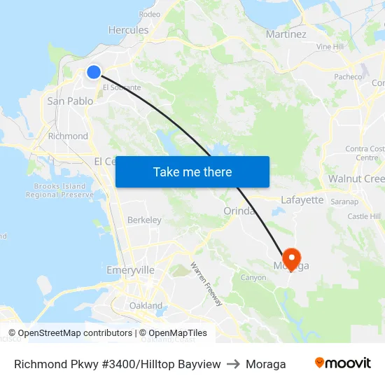 Richmond Pkwy #3400/Hilltop Bayview to Moraga map