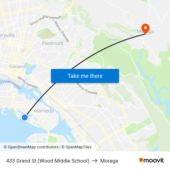 433 Grand St (Wood Middle School) to Moraga map