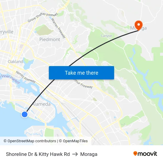 Shoreline Dr & Kitty Hawk Rd to Moraga map