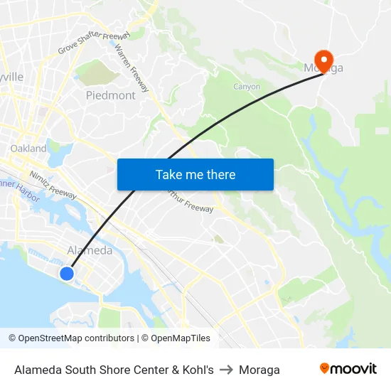 Alameda South Shore Center & Kohl's to Moraga map