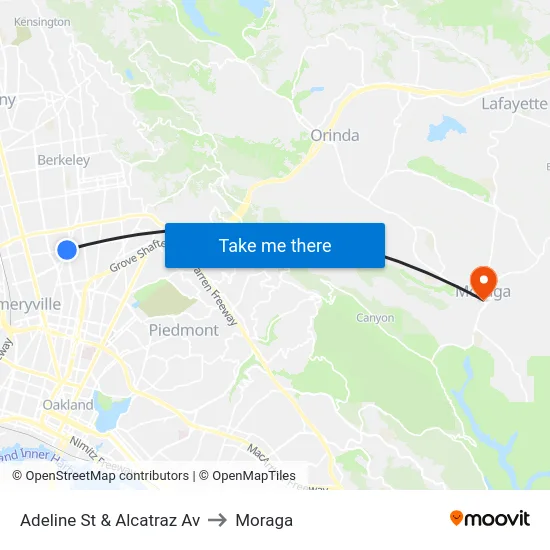 Adeline St & Alcatraz Av to Moraga map
