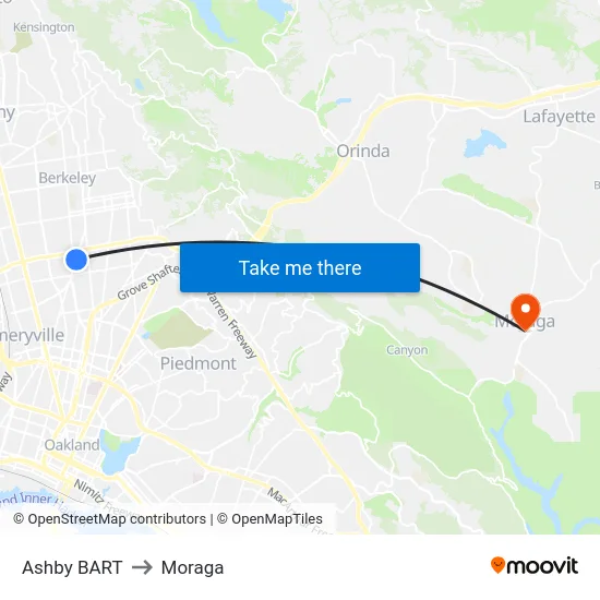 Ashby BART to Moraga map
