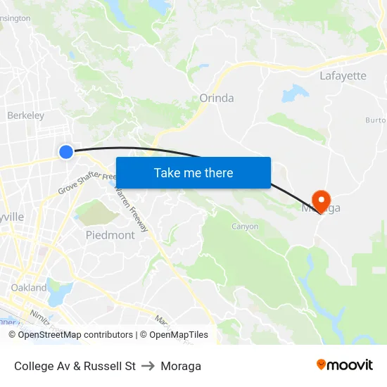 College Av & Russell St to Moraga map
