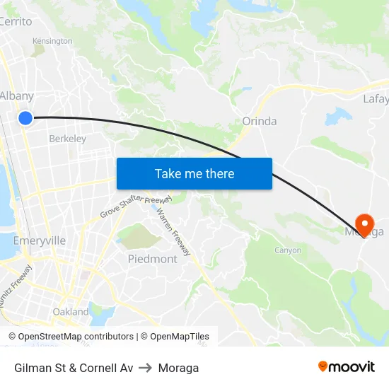 Gilman St & Cornell Av to Moraga map