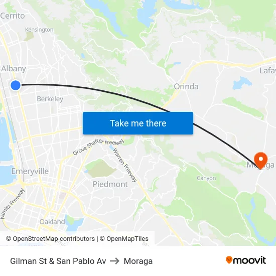 Gilman St & San Pablo Av to Moraga map