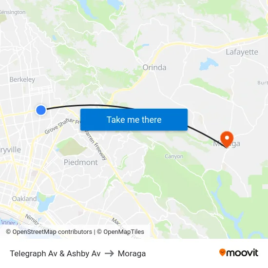 Telegraph Av & Ashby Av to Moraga map