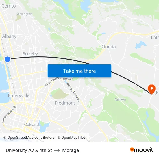 University Av & 4th St to Moraga map