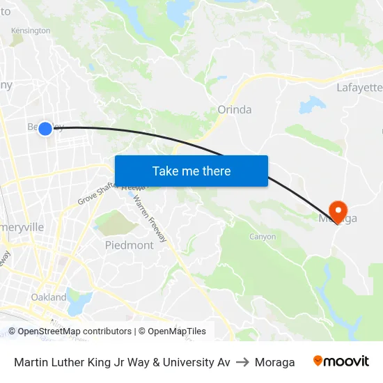 Martin Luther King Jr Way & University Av to Moraga map