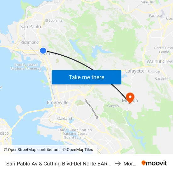 San Pablo Av & Cutting Blvd-Del Norte BART Stop D2 to Moraga map