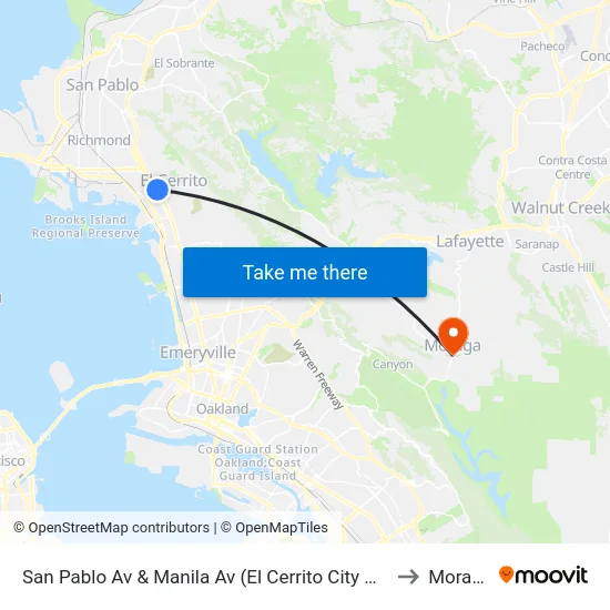 San Pablo Av & Manila Av (El Cerrito City Hall) to Moraga map