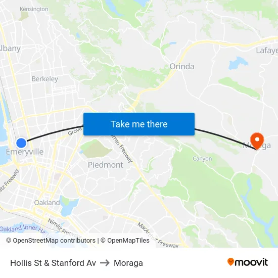 Hollis St & Stanford Av to Moraga map