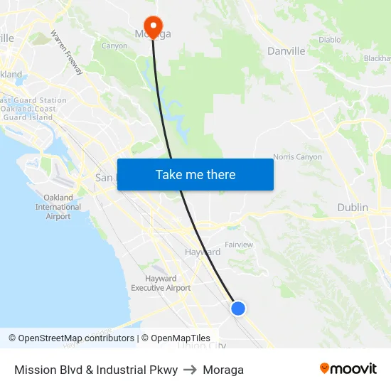 Mission Blvd & Industrial Pkwy to Moraga map