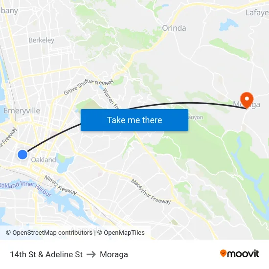 14th St & Adeline St to Moraga map