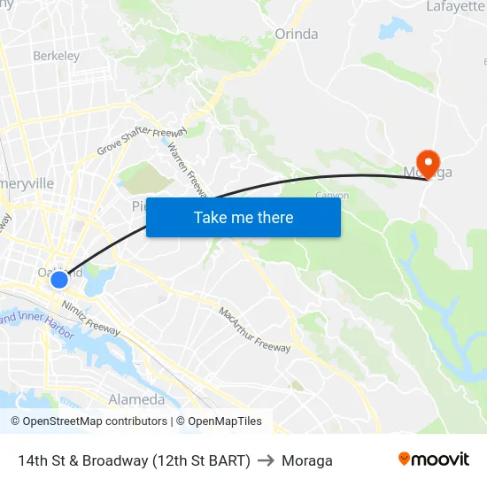 14th St & Broadway (12th St BART) to Moraga map