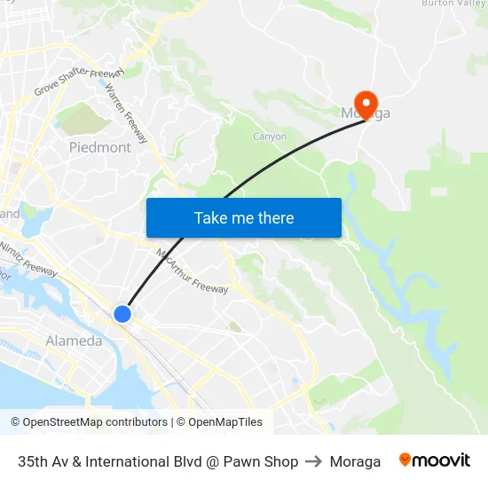 35th Av & International Blvd @ Pawn Shop to Moraga map
