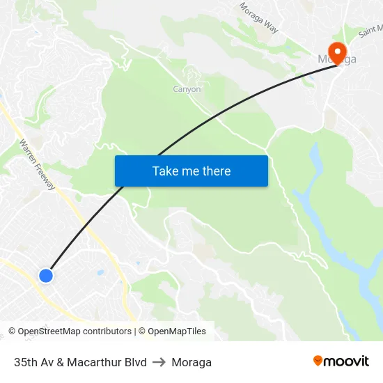 35th Av & Macarthur Blvd to Moraga map
