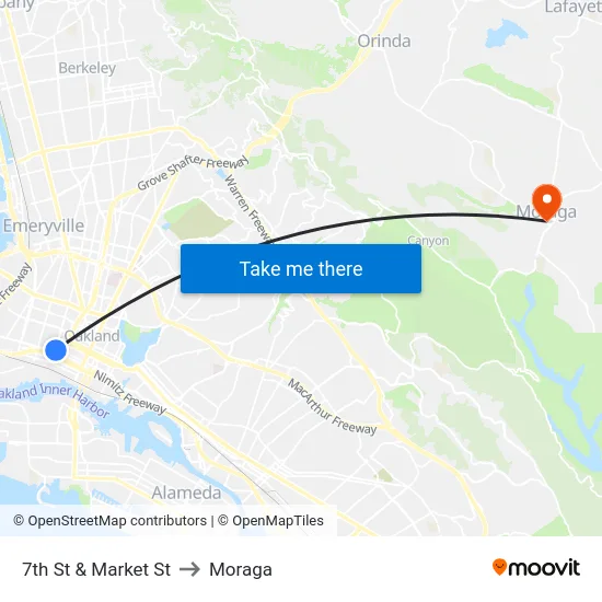 7th St & Market St to Moraga map