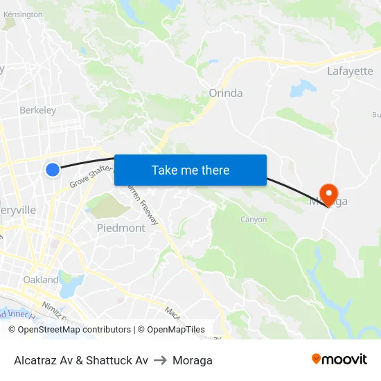 Alcatraz Av & Shattuck Av to Moraga map