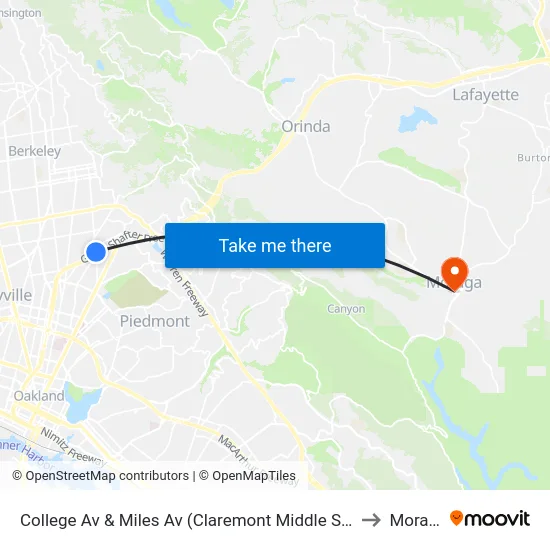 College Av & Miles Av (Claremont Middle School) to Moraga map
