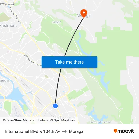 International Blvd & 104th Av to Moraga map