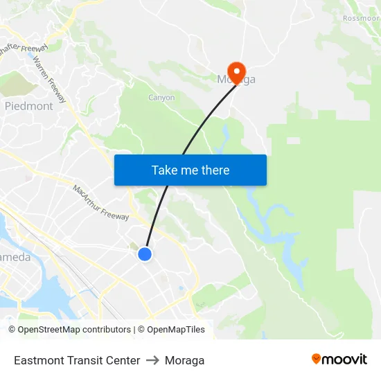 Eastmont Transit Center to Moraga map
