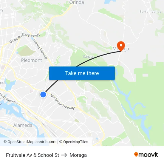 Fruitvale Av & School St to Moraga map
