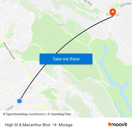 High St & Macarthur Blvd to Moraga map