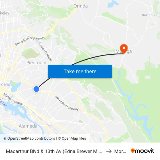 Macarthur Blvd & 13th Av (Edna Brewer Middle Sch.) to Moraga map