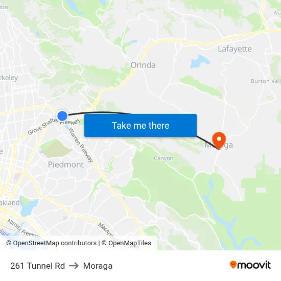 261 Tunnel Rd to Moraga map